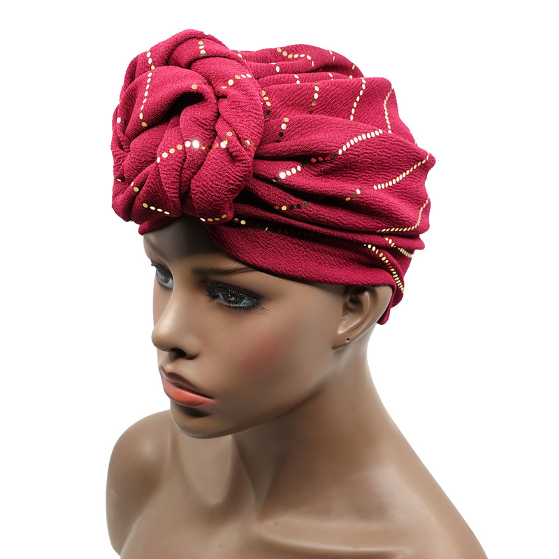 KIM & C Premium Pre-Knotted Turban with Gold Line