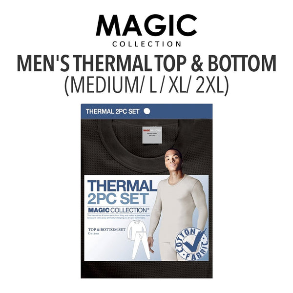 Magic Collection Men's Thermal Top & Bottom 2 pc Set #Black