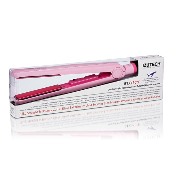 IZUTECH Silky Straight & Bouncy Curls Flat Iron #BTX450 1inch -Pink