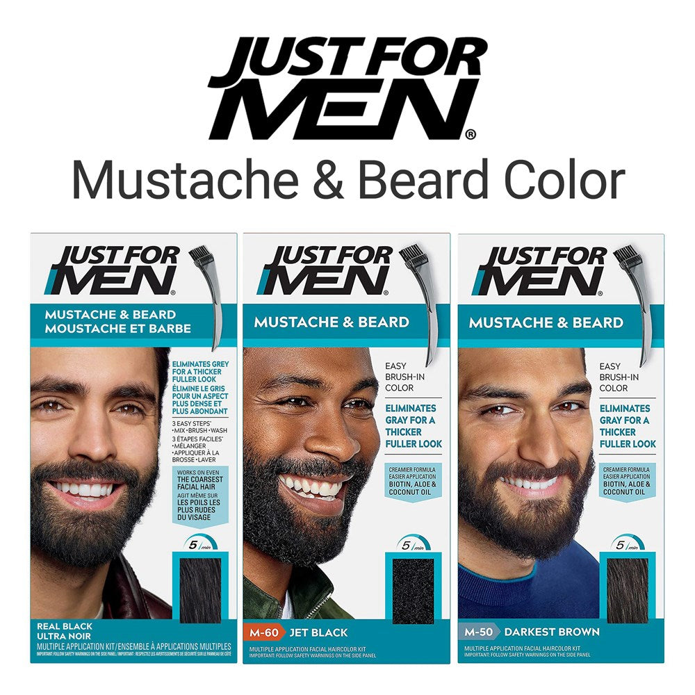 Just For Men Mustache & Beard M-40 Medium-Dark Brown Facial Haircolor Kit,  Multiple Application