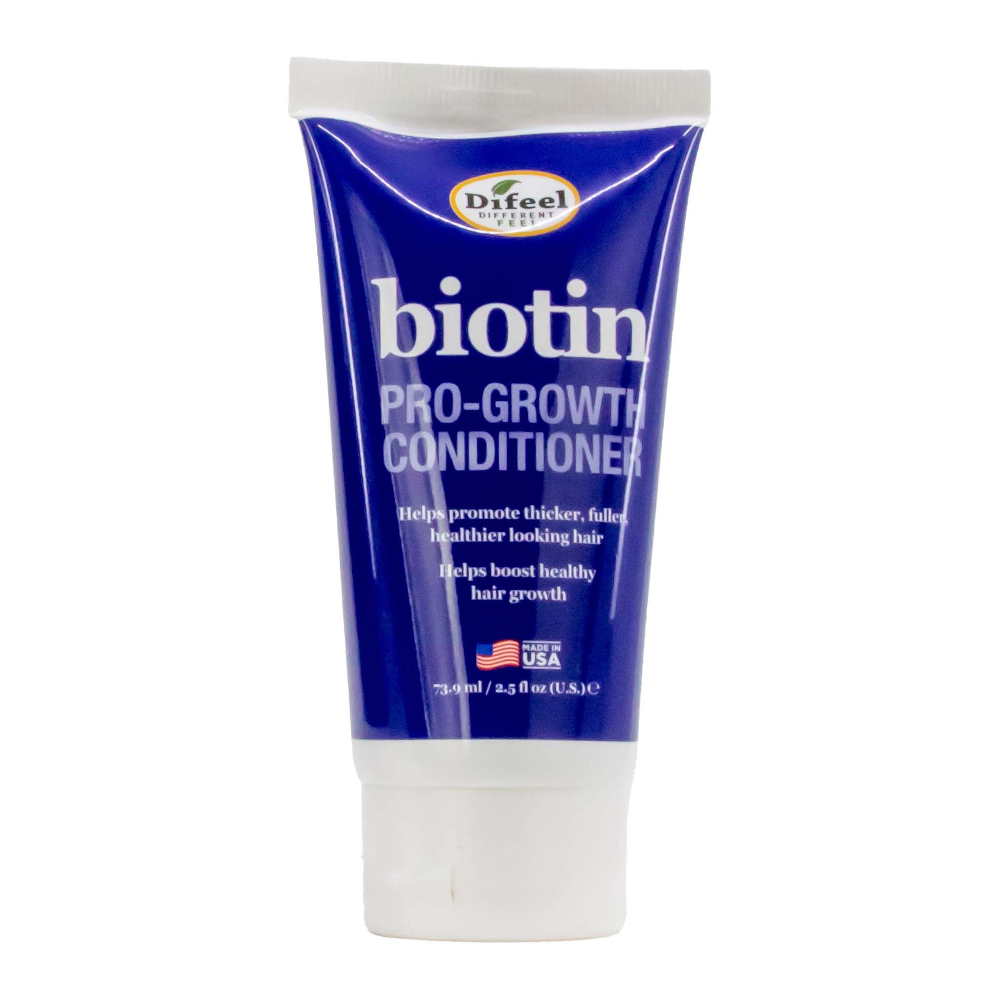 Biotin pro-growth conditioner tube with blue label on a white background