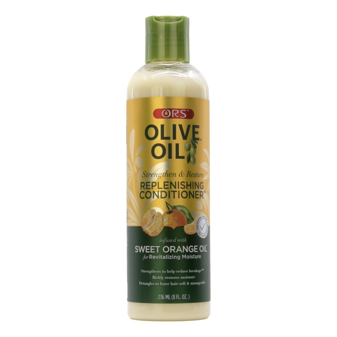 Bottle of ORS Olive Oil Replenishing Conditioner on a white background