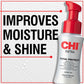 CHI Infra Total Protect lotion bottle with text about improving moisture and shine on a white background.