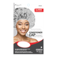 Self-warming conditioner cap bonnet packaging with a model wearing the cap on a white background.