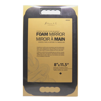 Packaging of a foam mirror with text on a white background