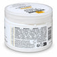 A white plastic jar of Creme de la Nature Butter & Blood Cream with its back label facing the camera, showing ingredients, barcode, and product details in English and French.
