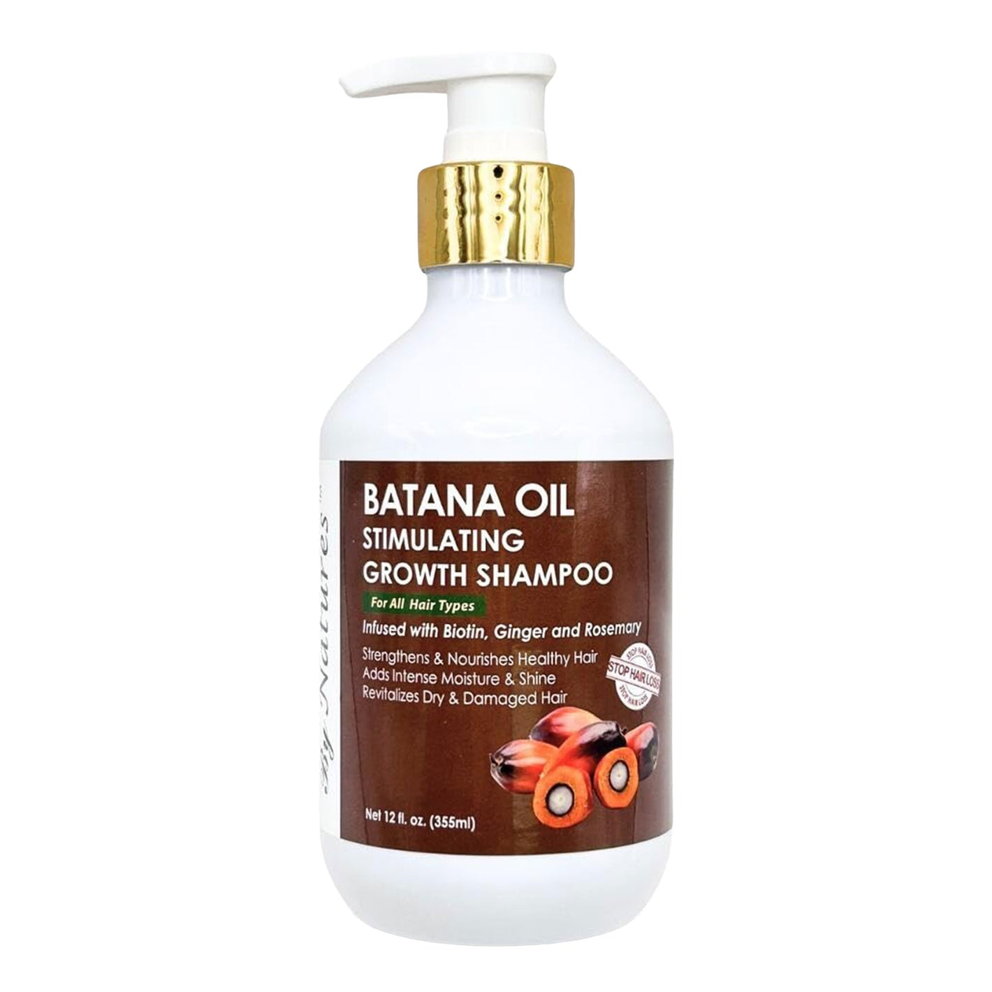 Batana Oil Stimulating Growth Shampoo bottle on a white background