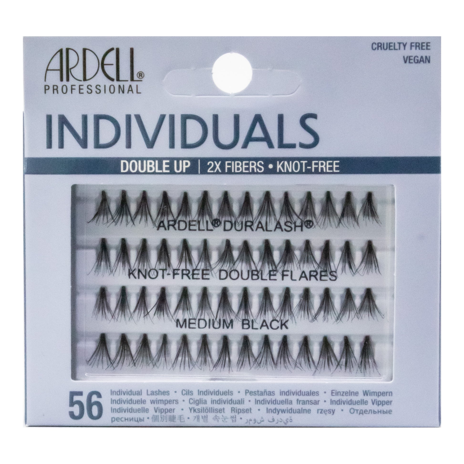 Ardell Individual Lashes packaging with multiple lash styles on a light blue background