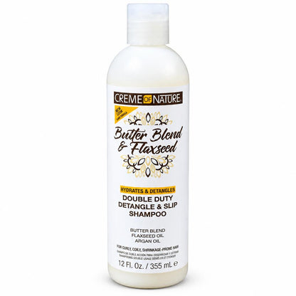 CREME OF NATURE Shampooing démêlant et glissant Double Duty au mélange de beurre et graines de lin (355 ml)