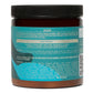 Back label of a hair mask jar with text and ingredients on a white background