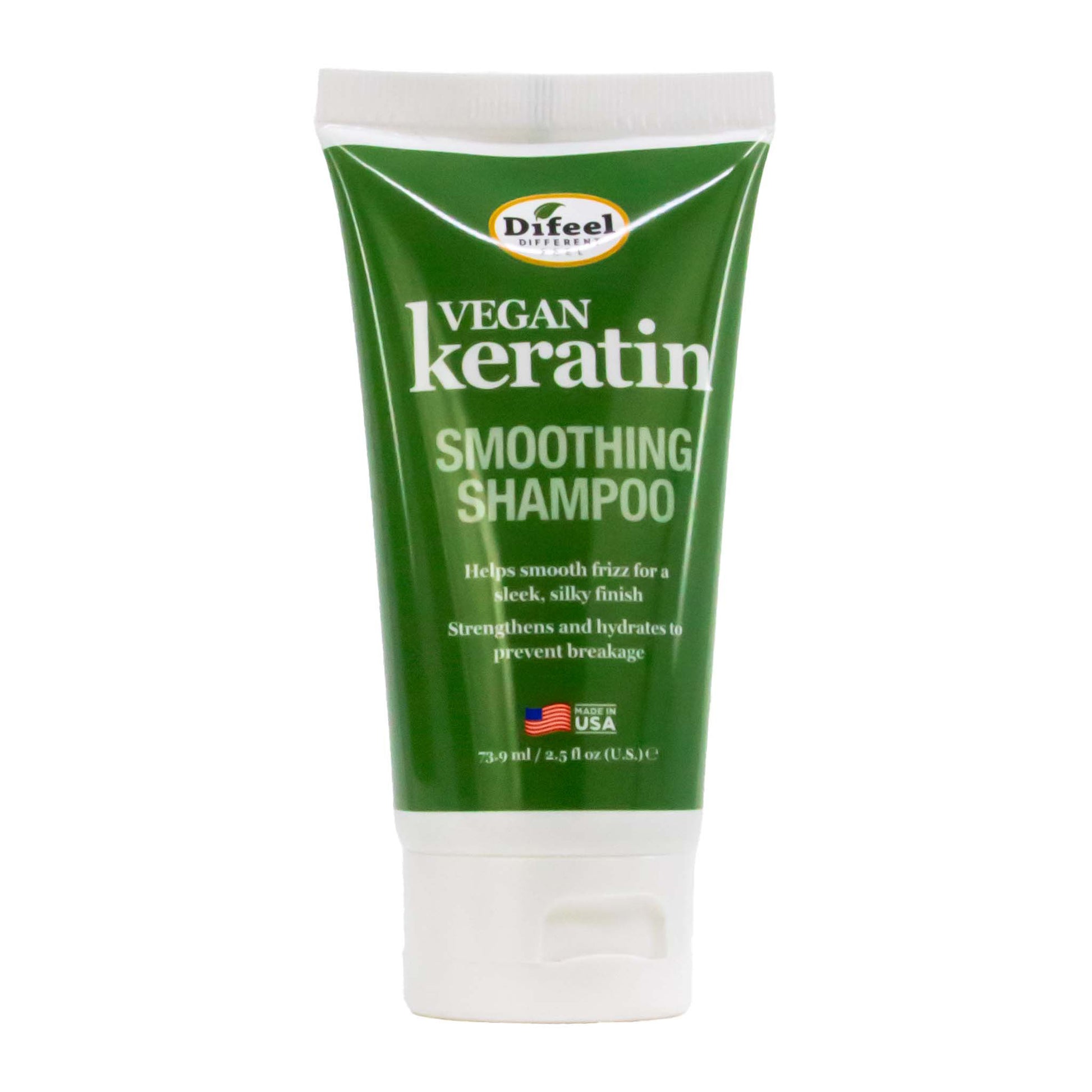 Tube of Difeel Vegan Keratin Smoothing Shampoo on a white background