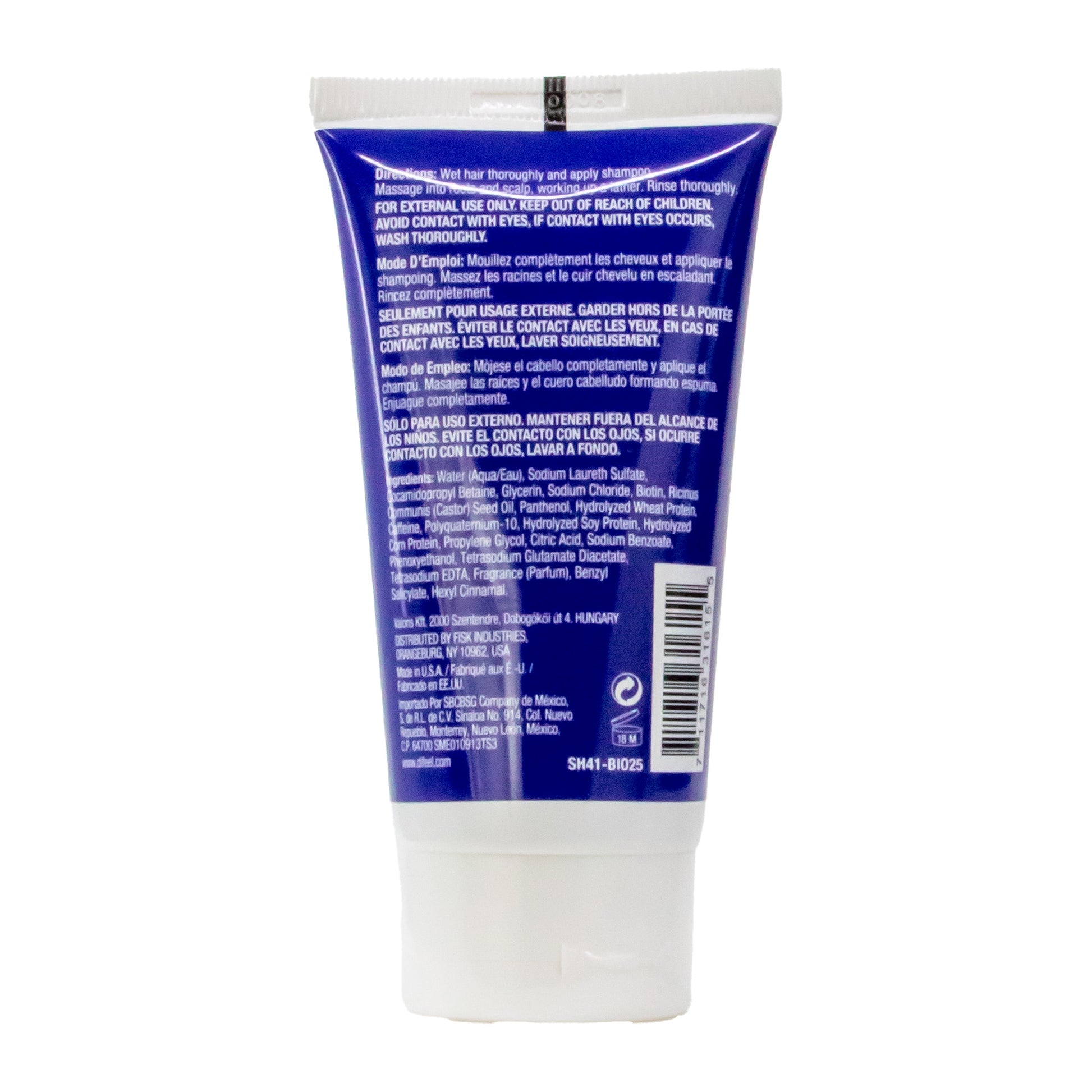 Back label of a tube with text and a barcode on a white background