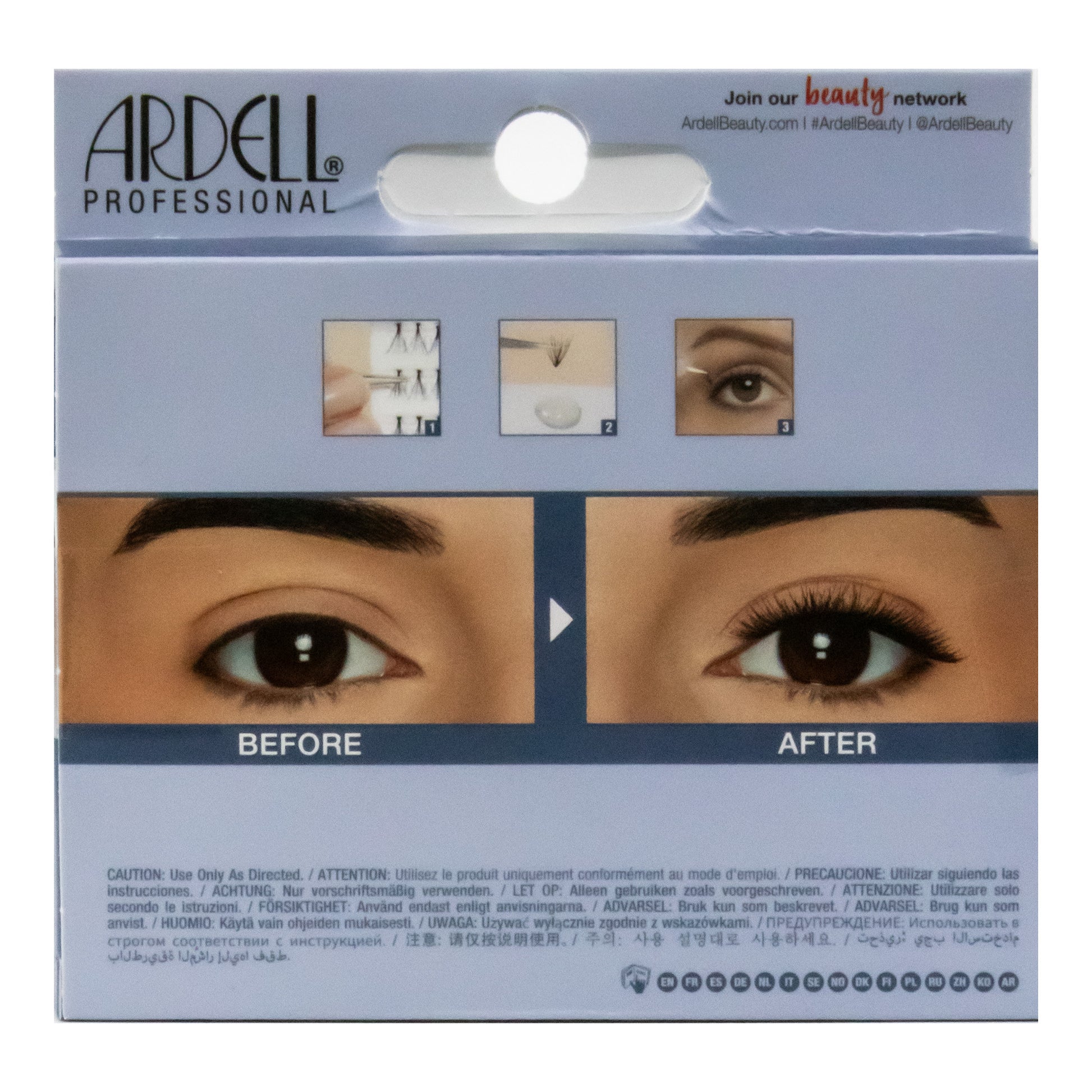 Ardell Professional packaging showing a before and after effect on eyes.