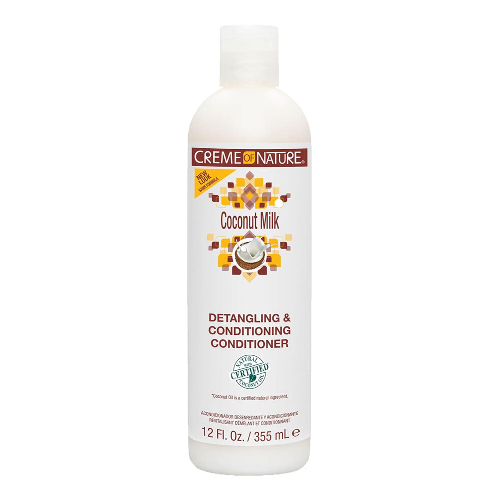 A 12 fl. oz. bottle of Creme Nature Coconut Milk Detangling & Conditioning Conditioner, shown on a plain white background.