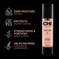 CHI Luxury Black Seed Oil Blend bottle with text highlighting product benefits on a black background