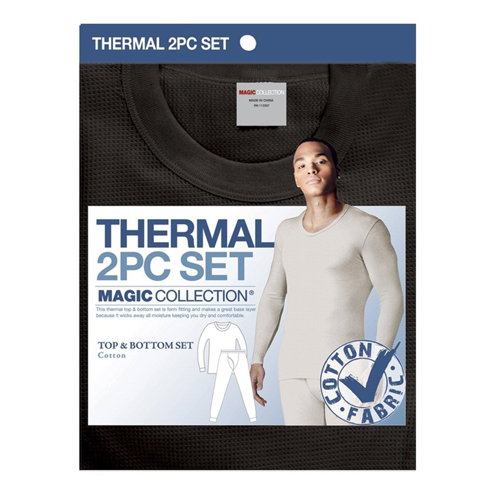 Magic Collection Men's Thermal Top & Bottom 2 pc Set #Black