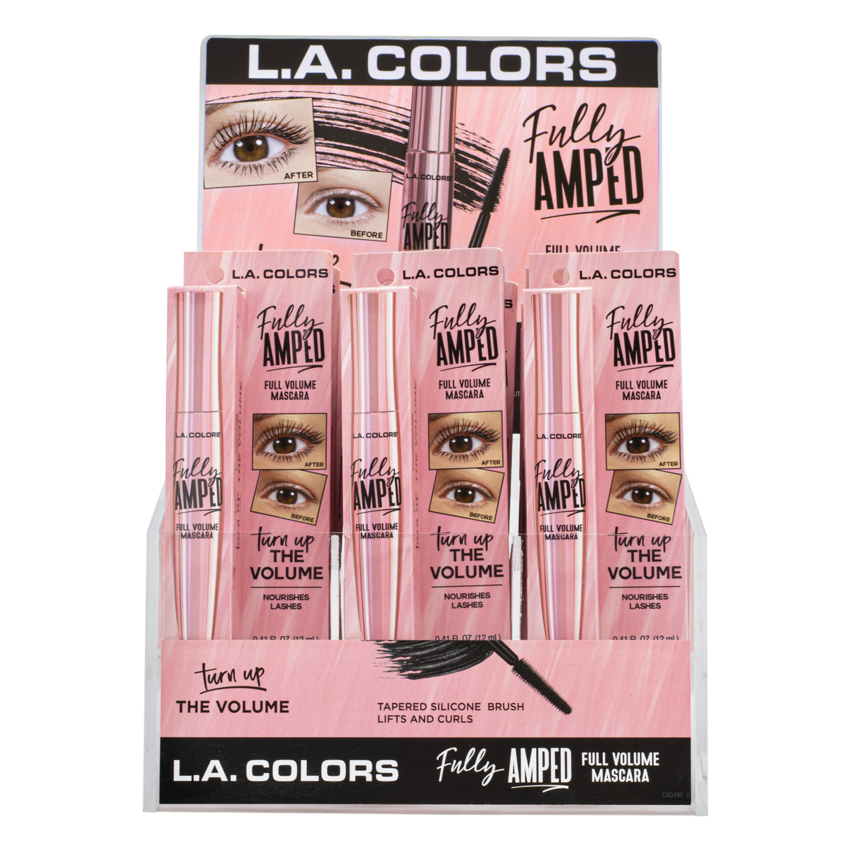 L.A. COLORS Fully Amped Mascara Acrylic Display (0.41oz, Black x 18pcs) (CAD490)