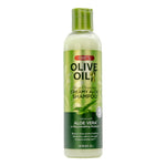 Olive Oil shampoo bottle with green label on a white background