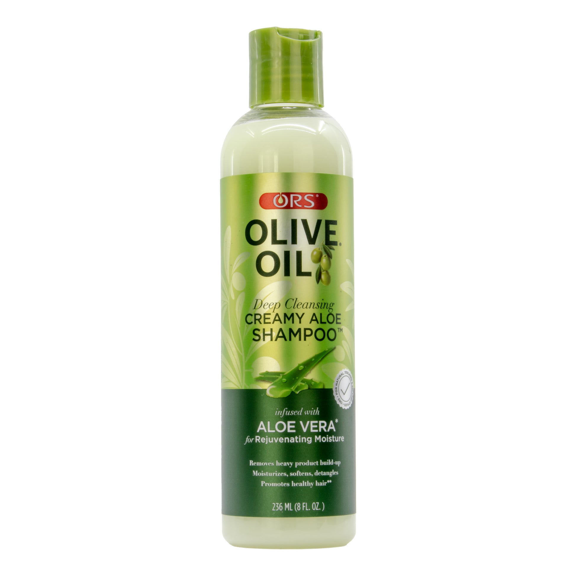 Olive Oil shampoo bottle with green label on a white background