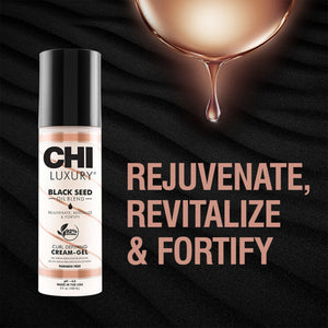 CHI Luxury hair care product with text 'Rejuvenate, Revitalize & Fortify' on a dark background