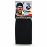 A black athletic headband in its retail packaging, featuring a hanging card with a model wearing the headband and product text including 'ACTIVE-FIT HEADBAND' and 'MADE IN THE USA'.