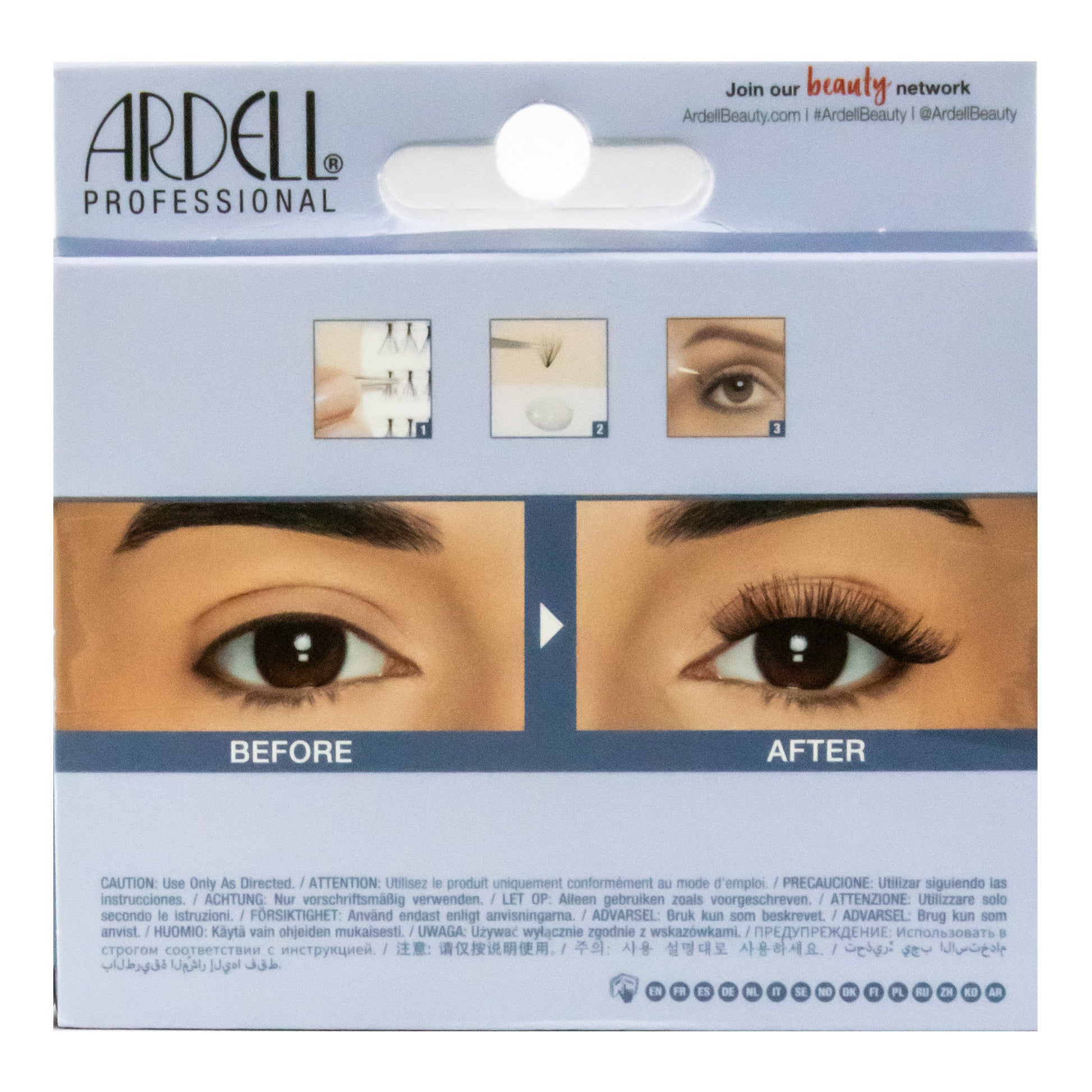 Ardell Professional eyelash packaging with 'Before' and 'After' effects on a white background