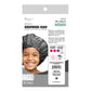 Shower cap packaging with a child wearing a shower cap on a white background