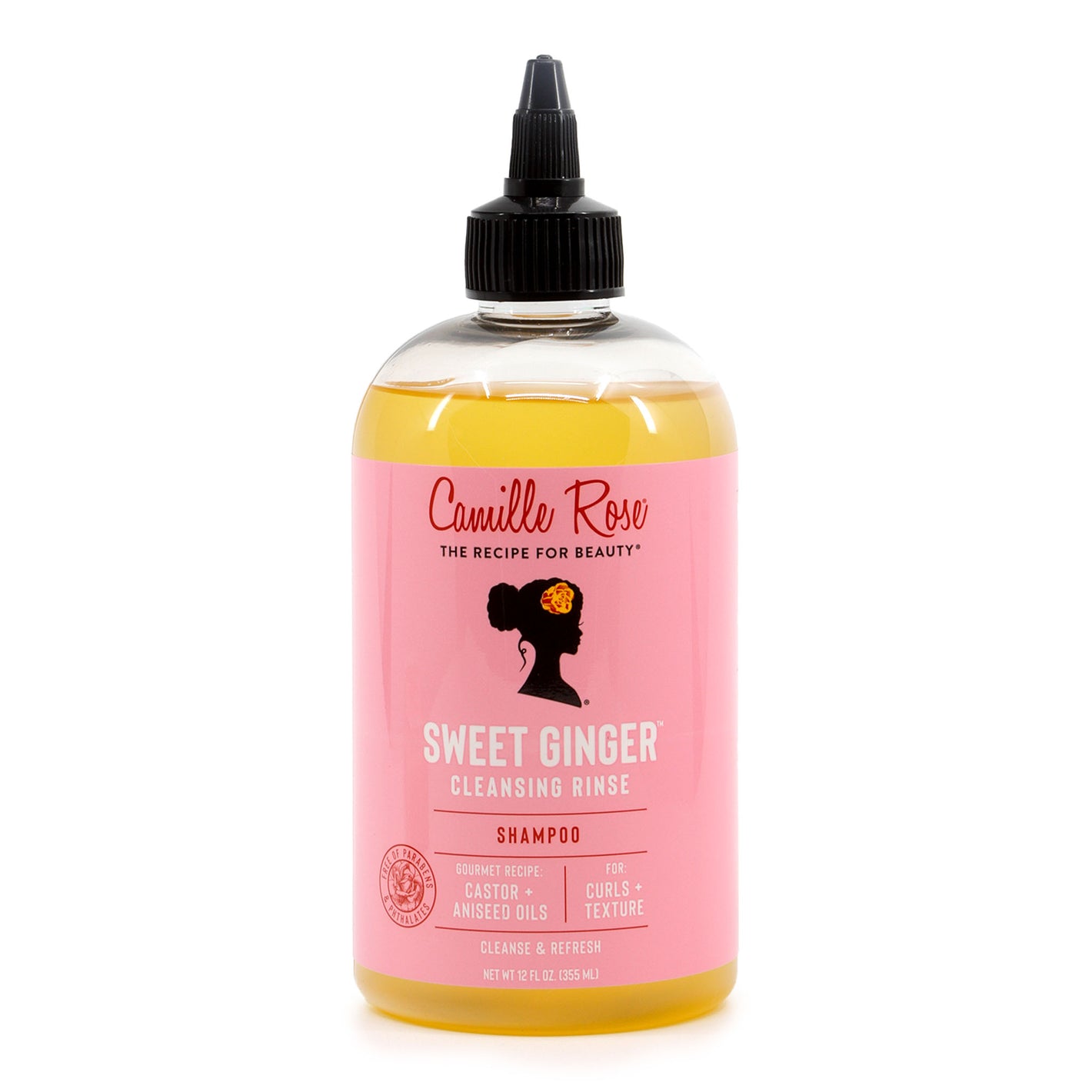 Bottle of Camille Rose Sweet Ginger Cleansing Rinse on a white background