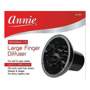 Annie Large Finger Diffuser packaging card showing a black plastic diffuser attachment on a white and red background with product text.