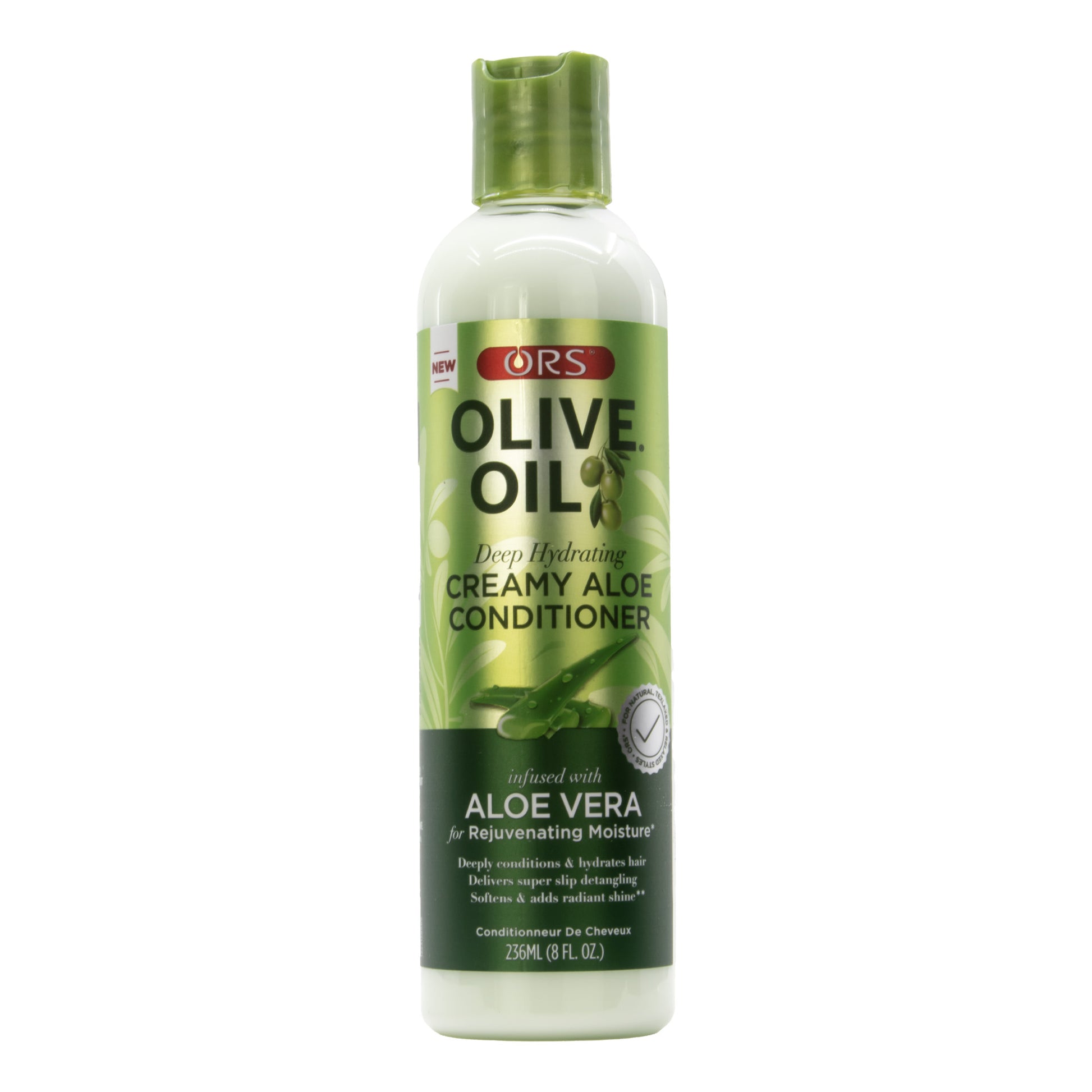 Olive Oil Creamy Aloe Conditioner bottle with green label on a white background