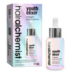 Hairalchemist youth elixir collagen scalp treatment packaging and bottle on a white background