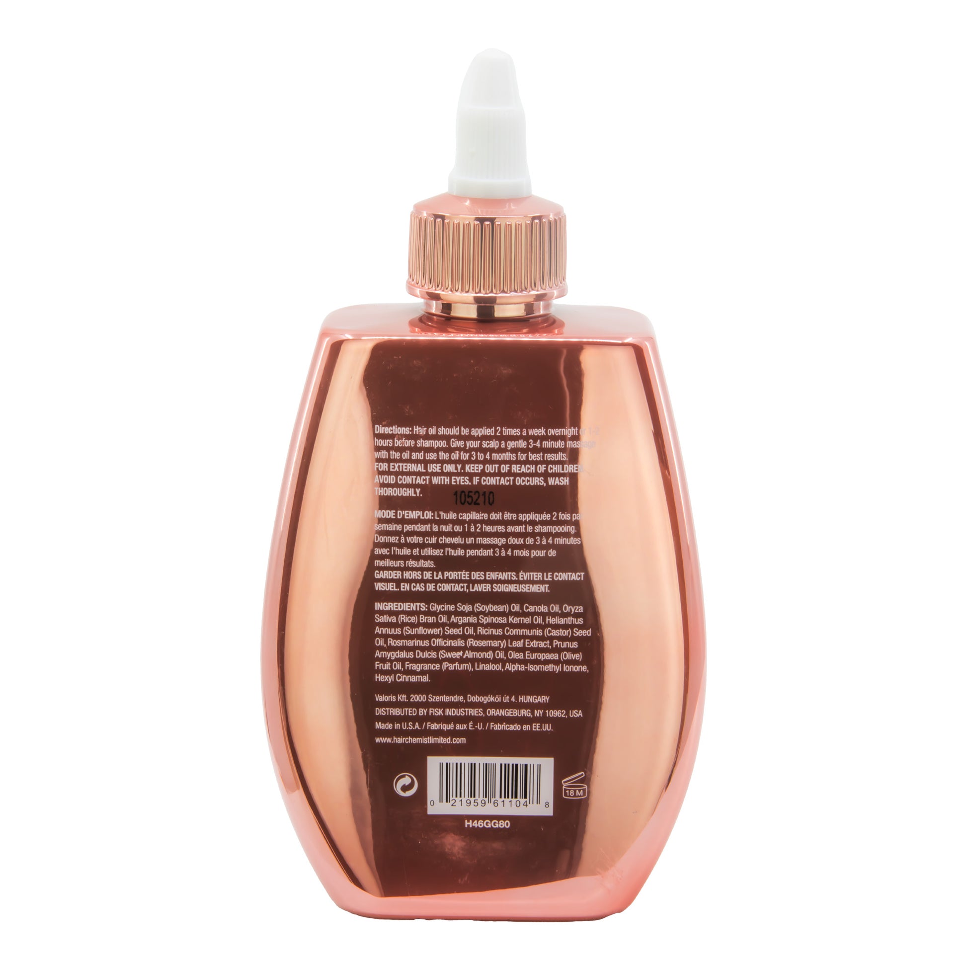 Rose gold bottle with a white cap on a white background