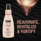 CHI Luxury Black Seed Oil Blend bottle with text 'Rejuvinate, Revitalize & Fortify' on a dark background