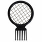 A black hair styling tool combining a round mesh hair dryer attachment with a comb, shown against a plain white background.