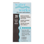 Box of water activated permanent powder hair color for men and women, featuring black hair color option.
