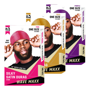 Three packages of Wave Maxx hair products with models wearing different colored durags.