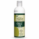 A white plastic bottle of Ultimate Originals Extra Virgin Olive Oil Moisturizing Body Lotion with a green and beige label, set against a plain white background.