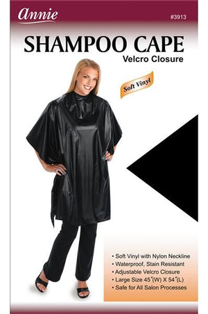 ANNIE Shampoo Cape with Velcro Closure [Soft Vinyl] Black