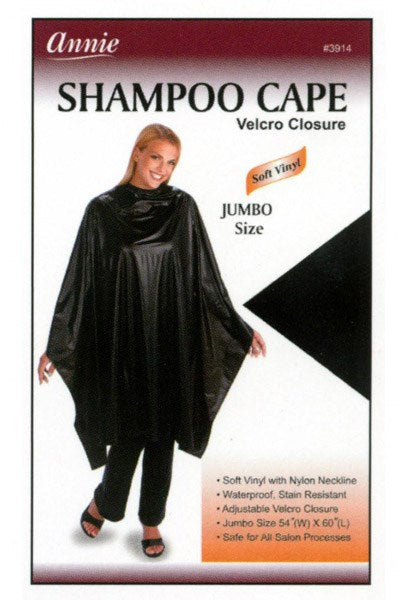 ANNIE Shampoo Cape with Velcro Closure [Soft Vinyl] Black