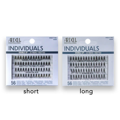 Two packages of Ardell Individual Lashes labeled 'short' and 'long' on a white background.