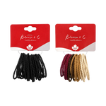 Two packages of Krew & C collection braided hair ties on a white background. The left package contains black hair ties, and the right package contains burgundy, brown, and beige hair ties.