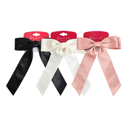 KIM & C Satin Long Tail Ribbon Bow Clip