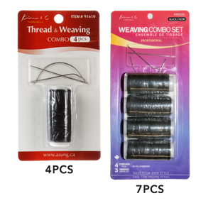 Two packages of thread and weaving sets with different quantities on a white background.