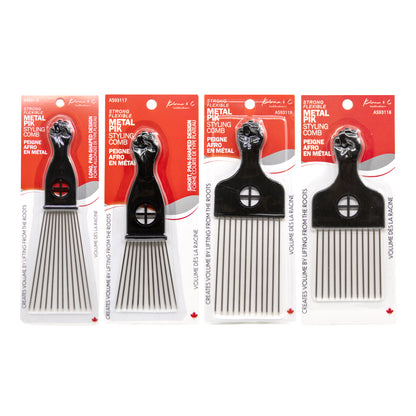 Two packages of metal styling combs on a white background