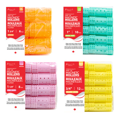 Set of magnetic rollers in various colors with packaging on a white background