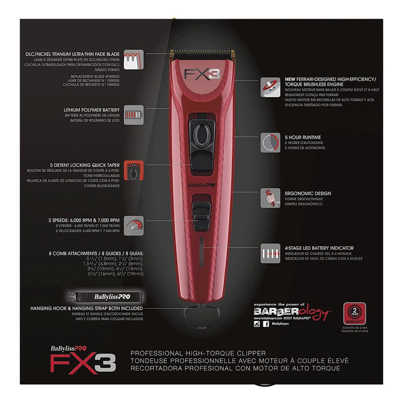 BABYLISS PRO FX3 Professional High Torque Clipper [Ferrari Powered]