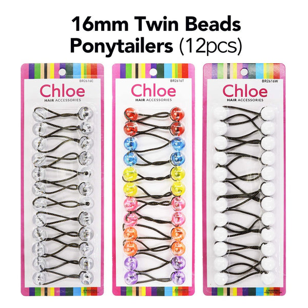 CHLOE  12pcs Twin Beads Ponytailers 16mm