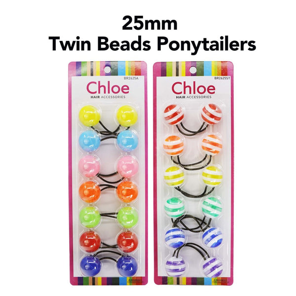 CHLOE 6pcs Twin Beads Ponytailers  25mm