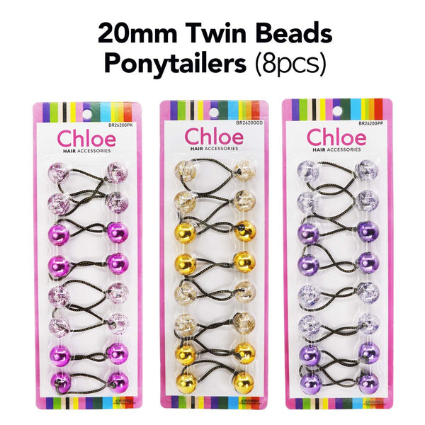 CHLOE  8pcs Twin Beads Ponytailers 20mm