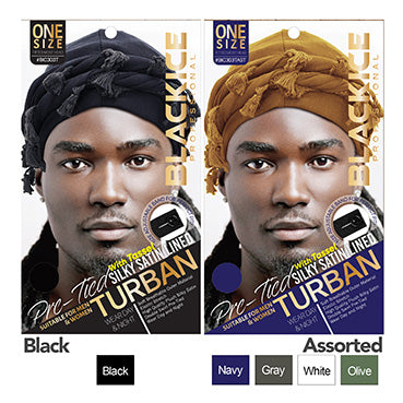 BLACKICE Pre-Tied Silky Satin Lined Turban with Tassel